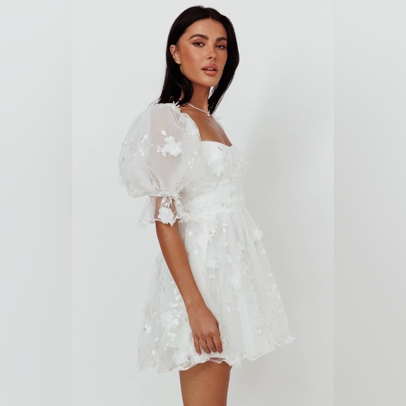 Selfie Leslie Dresses & Skirts - I've Got Sunshine Ruffle Strap Mini Dress Embellished White